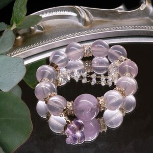 Handmade Valentines LIMITED EDITION Old-Mine Lavender Rose Quartz Bracelet 13mm